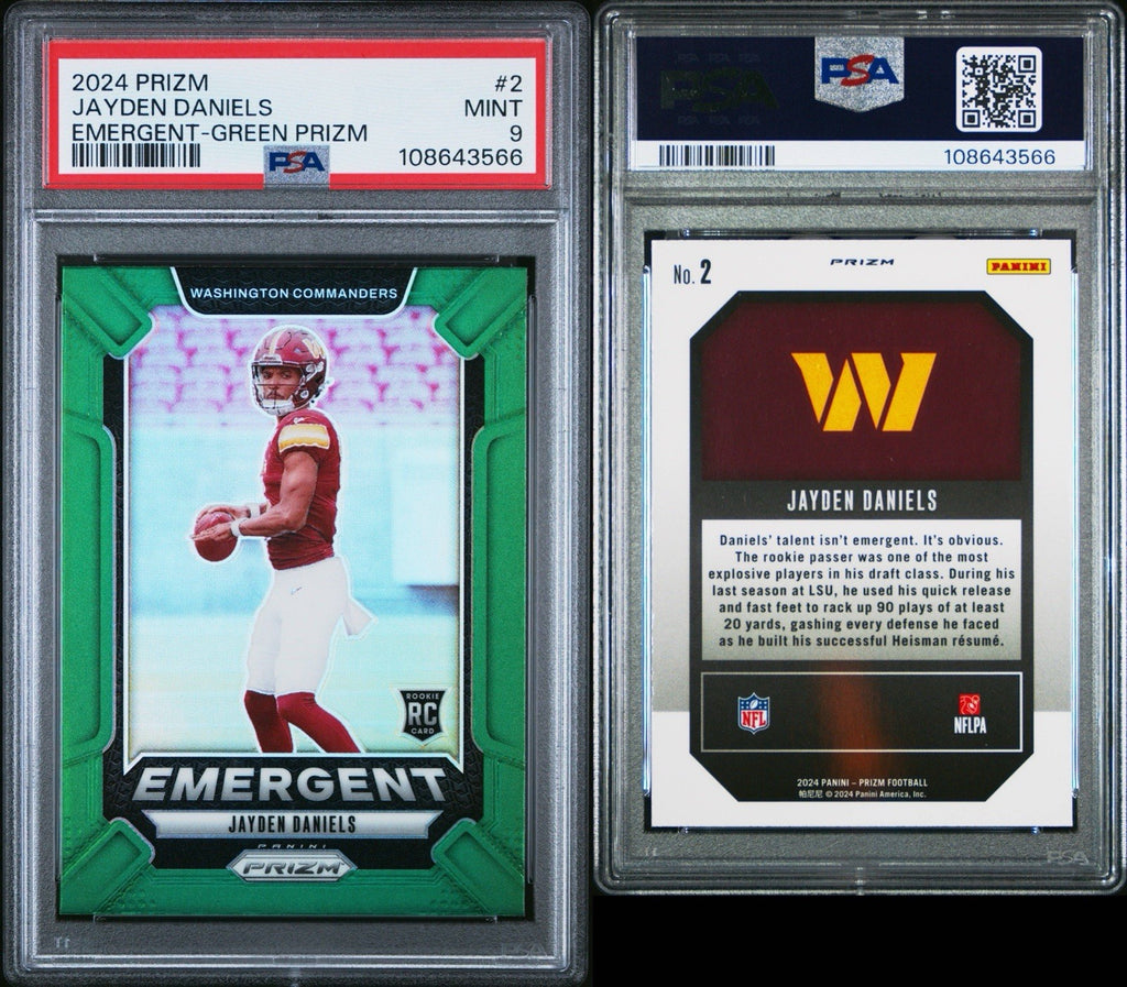 2024 PANINI PRIZM JAYDEN DANIELS EMERGENT GREEN PRIZM #2 PSA 9