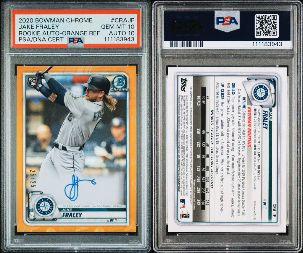 2020 BOWMAN CHROME JAKE FRALEY ORANGE REFRACTOR ROOKIE /25 PSA 10 AUTO 10 POP 2