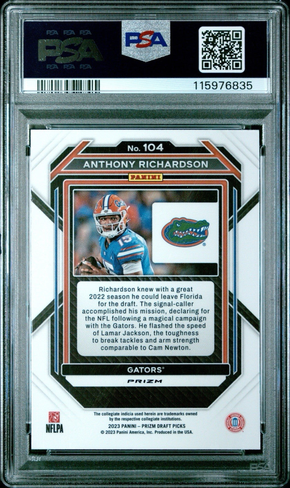 2023 PRIZM DRAFT PICKS ANTHONY RICHARDSON #104 RC GOLD ICE PSA 10