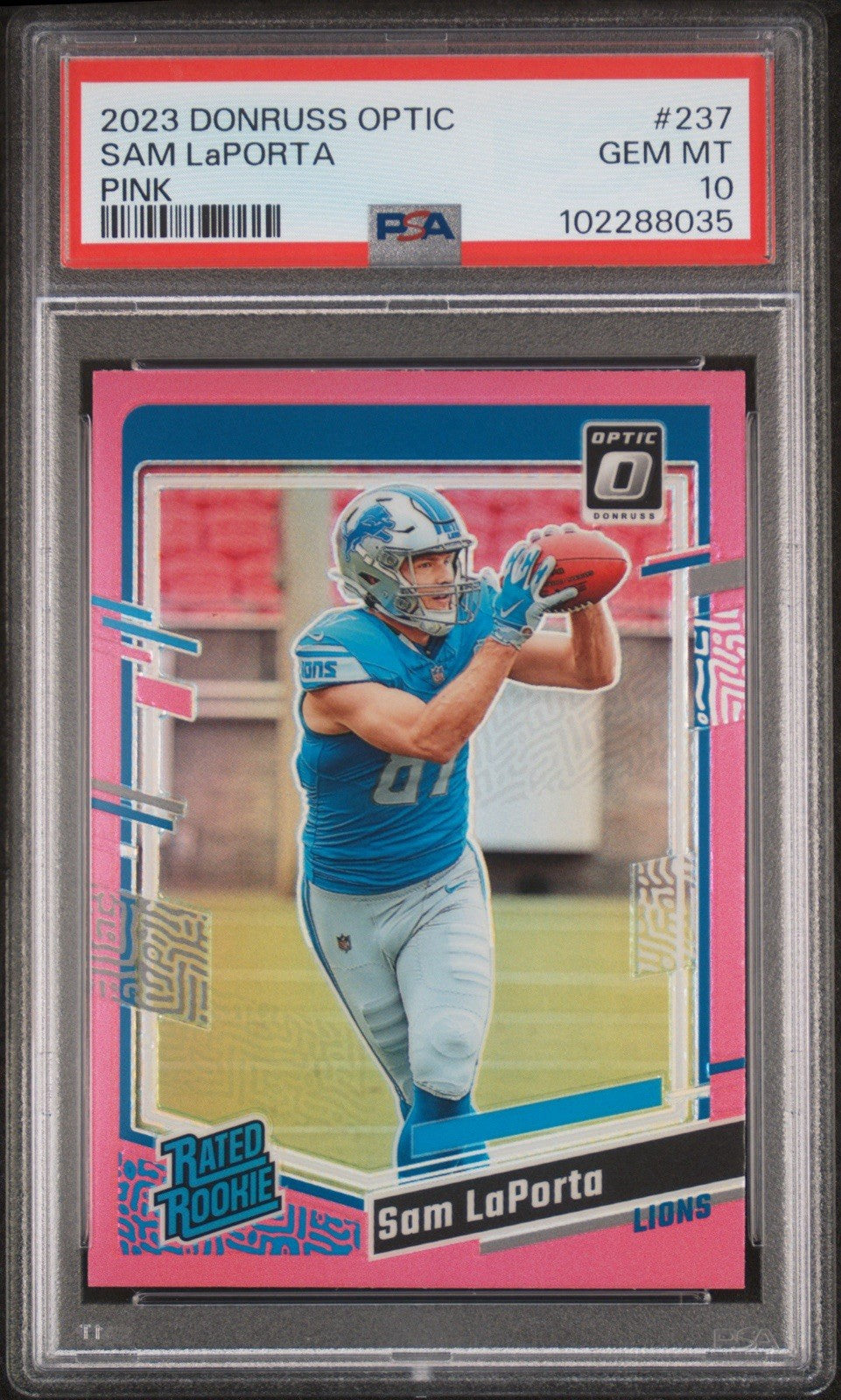 2023 DONRUSS OPTIC SAM LAPORTA #237 PINK RATED ROOKIE PSA 10