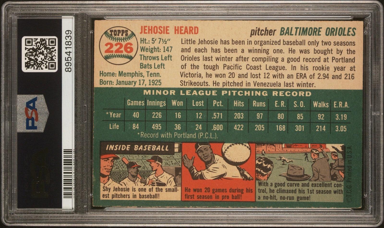 1954 TOPPS JEHOSIE HEARD #226 PSA 6