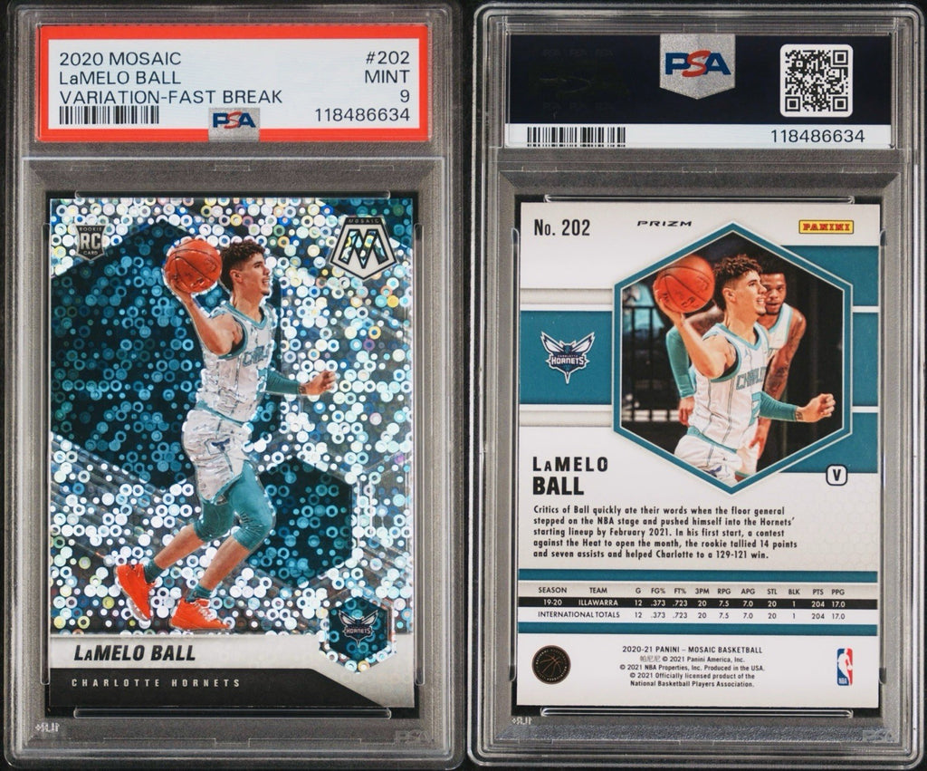 2020 MOSAIC LAMELO BALL #202 RC VARIATION-FAST BREAK PSA 9