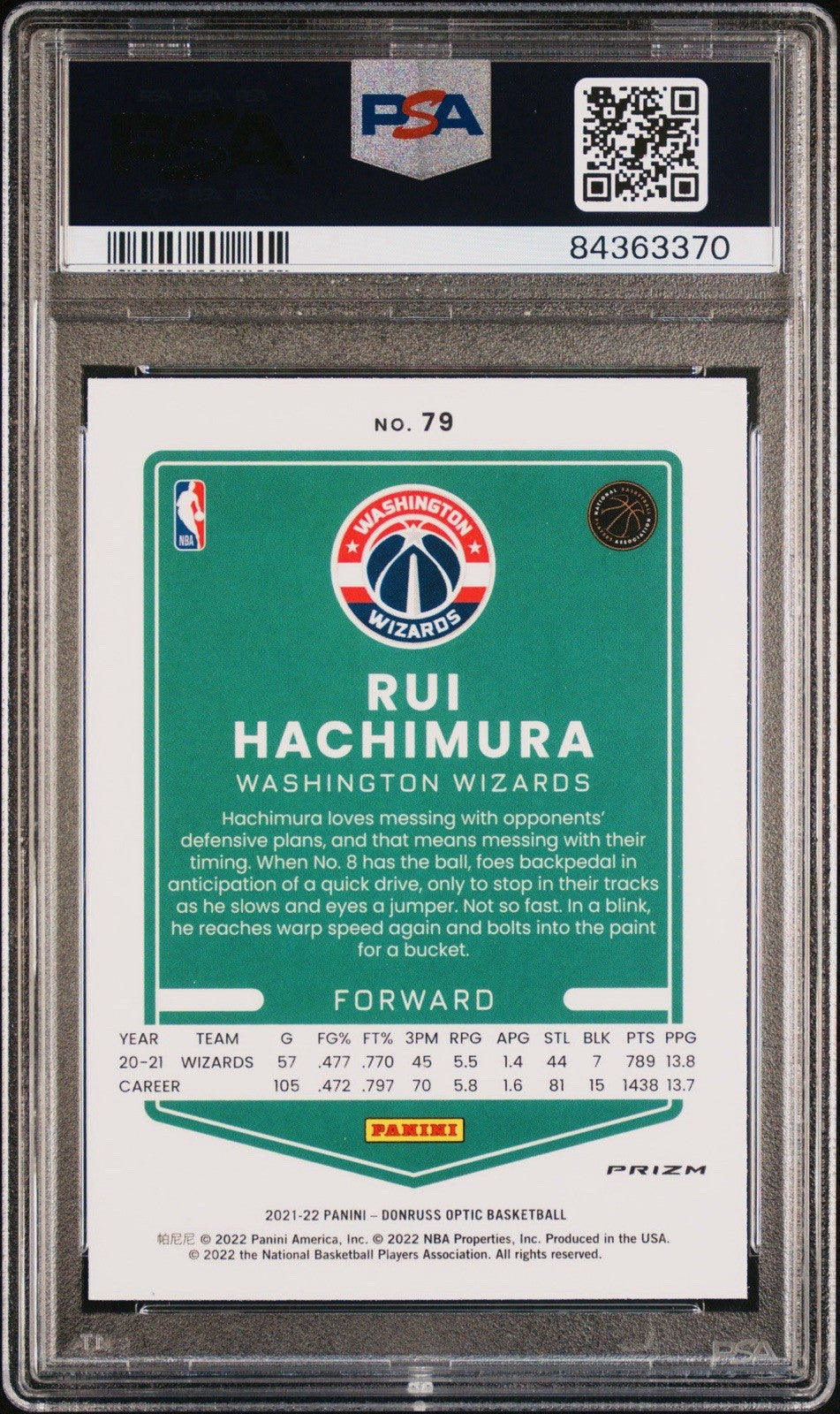 2021 DONRUSS OPTIC RUI HACHIMURA #79 BLUE VELOCITY PSA 10