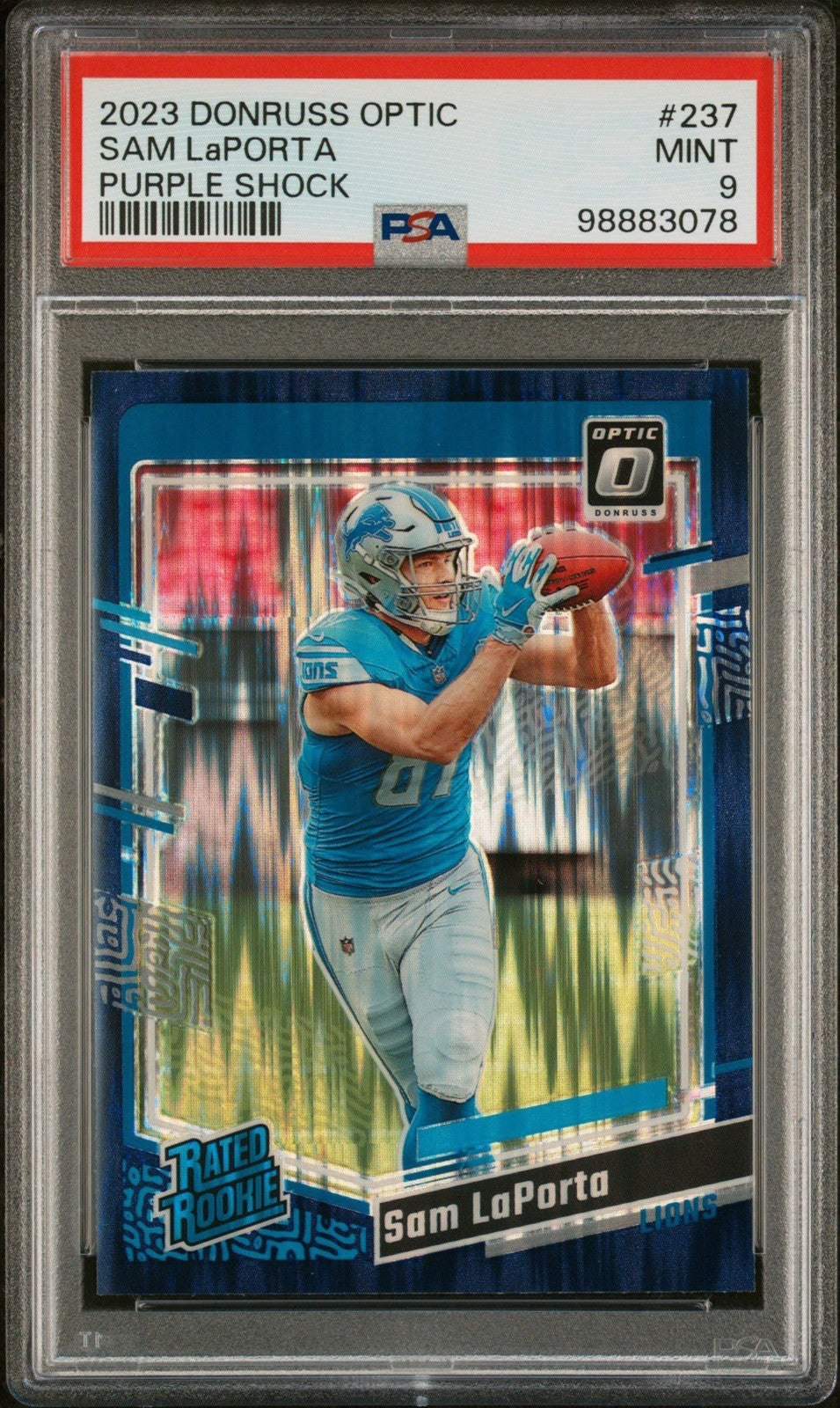 2023 DONRUSS OPTIC SAM LAPORTA #237 PURPLE SHOCK RATED ROOKIE PSA 9