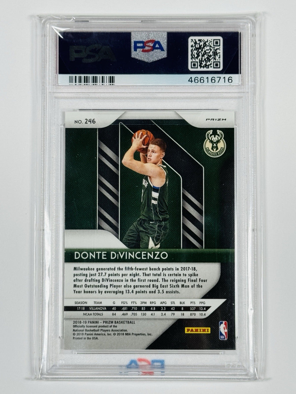2018 PANINI PRIZM DONTE DIVINCENZO #246 SILVER PRIZM ROOKIE PSA 10
