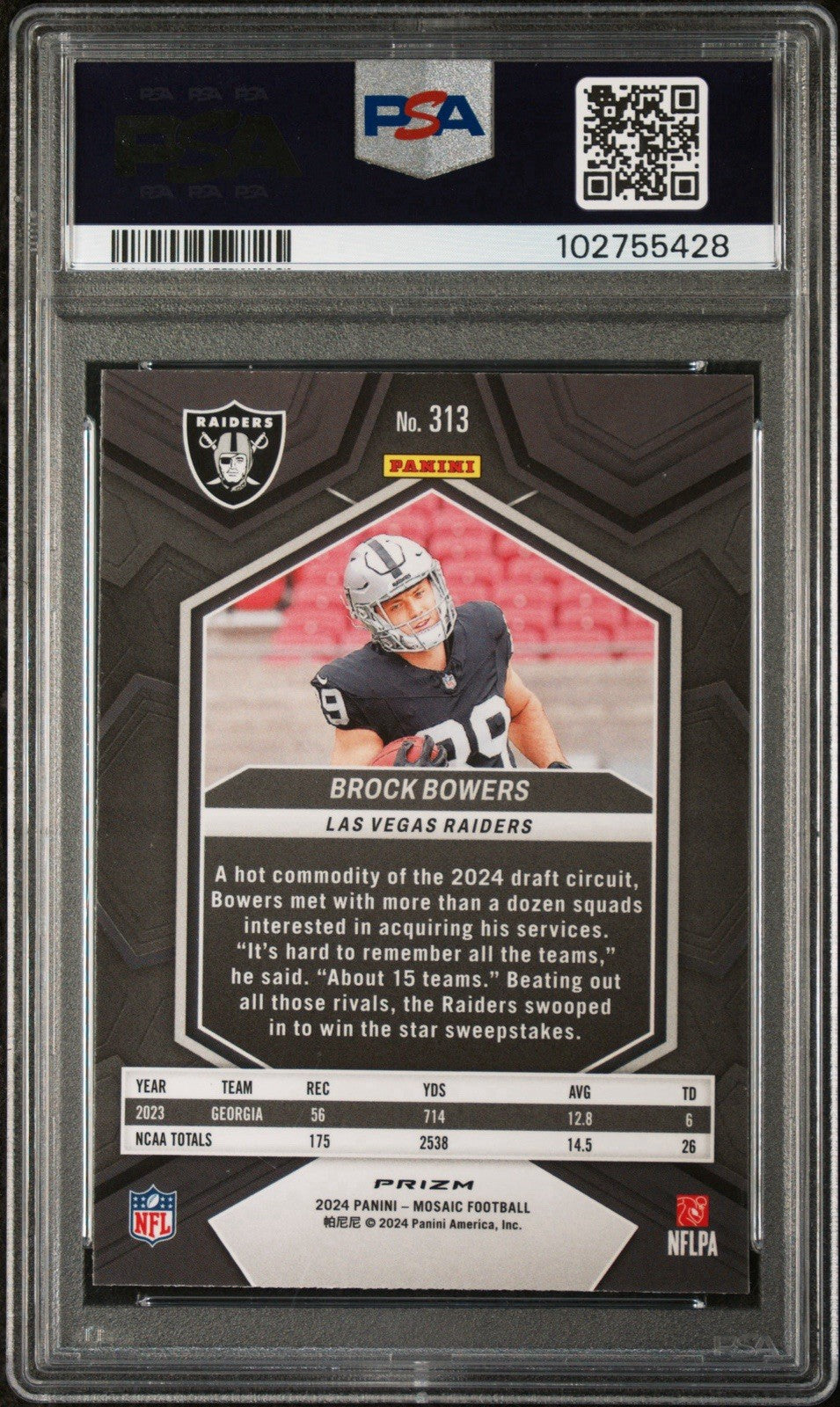 2024 PANINI MOSAIC BROCK BOWERS #313 CAMO PINK ROOKIE PSA 10