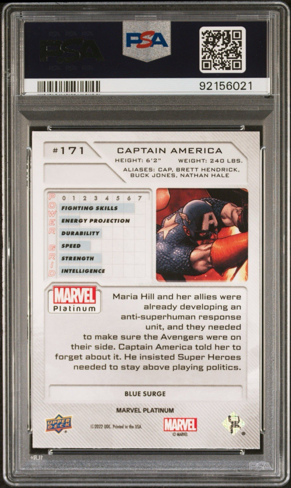2023 MARVEL PLATINUM CAPTAIN AMERICA #171 BLUE SURGE PSA 10 POP 2