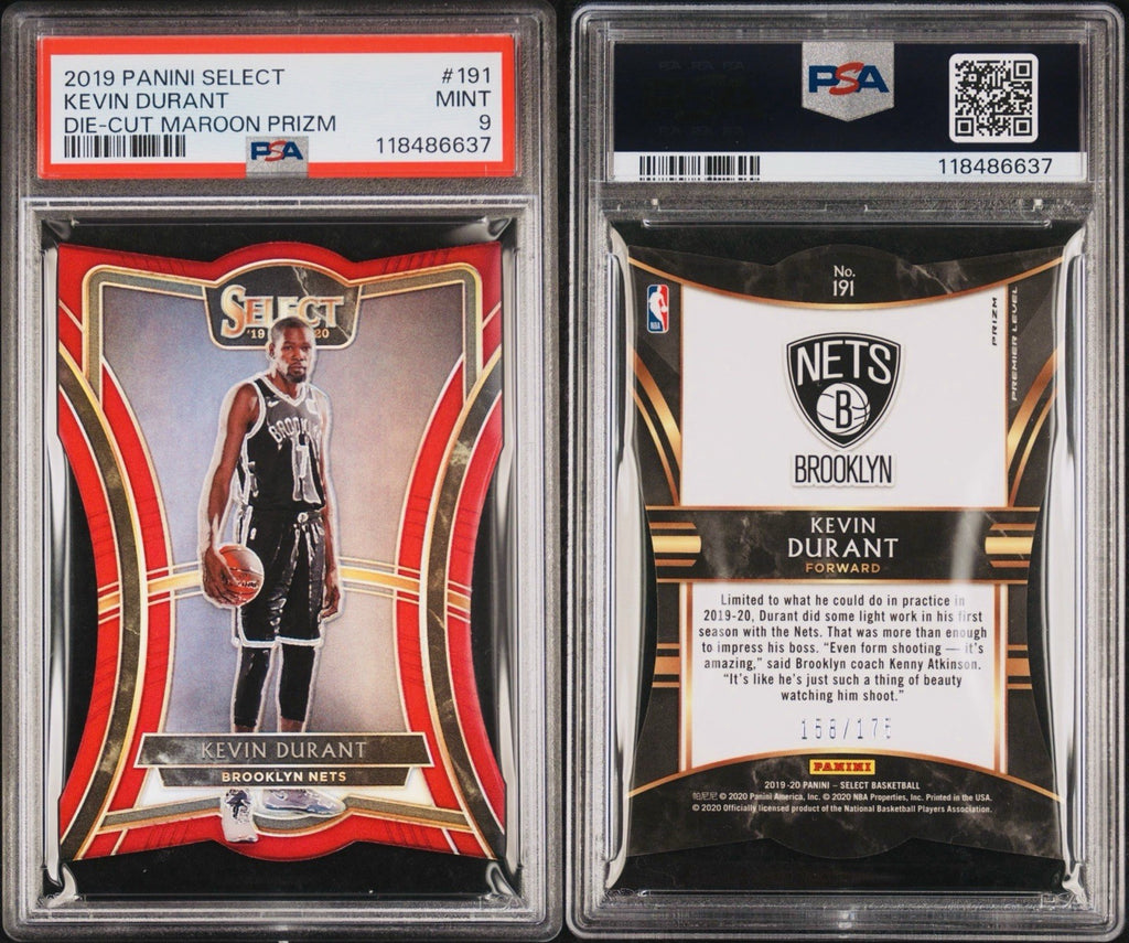 2019 PANINI SELECT KEVIN DURANT #191 DIE-CUT MAROON PRIZM /175 PSA 9