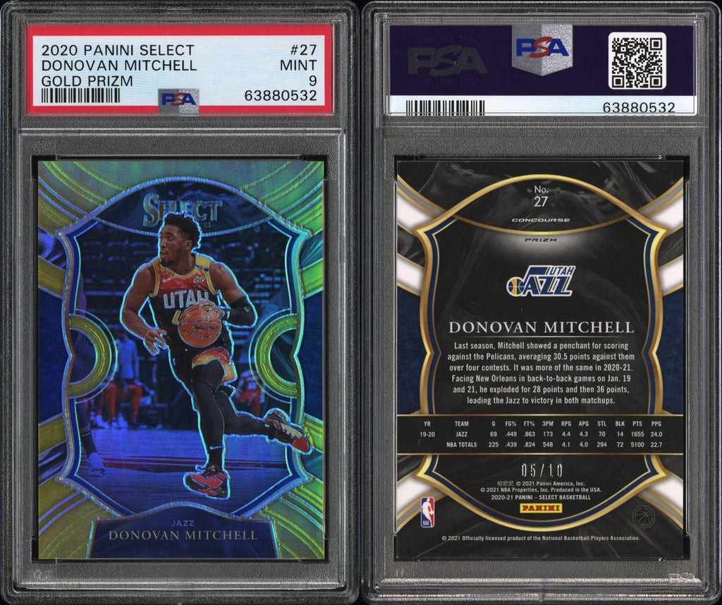 2020 PANINI SELECT DONOVAN MITCHELL #27 GOLD PRIZM /10 PSA 9 POP 2