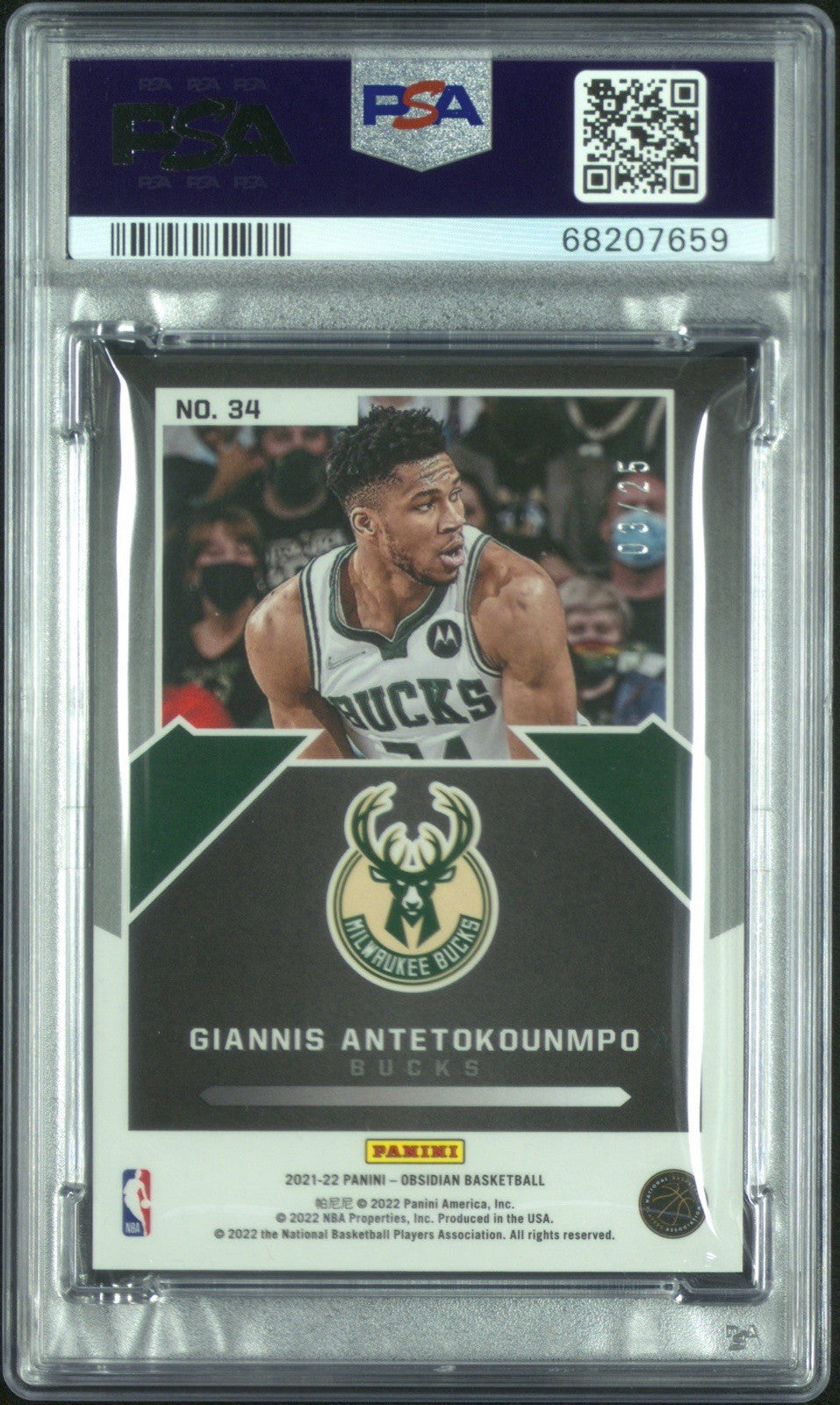 2021 OBSIDIAN GIANNIS ANTETOKOUNMPO #34 MAGNITUDE ELECTRIC ETCH GREEN /25 PSA 9