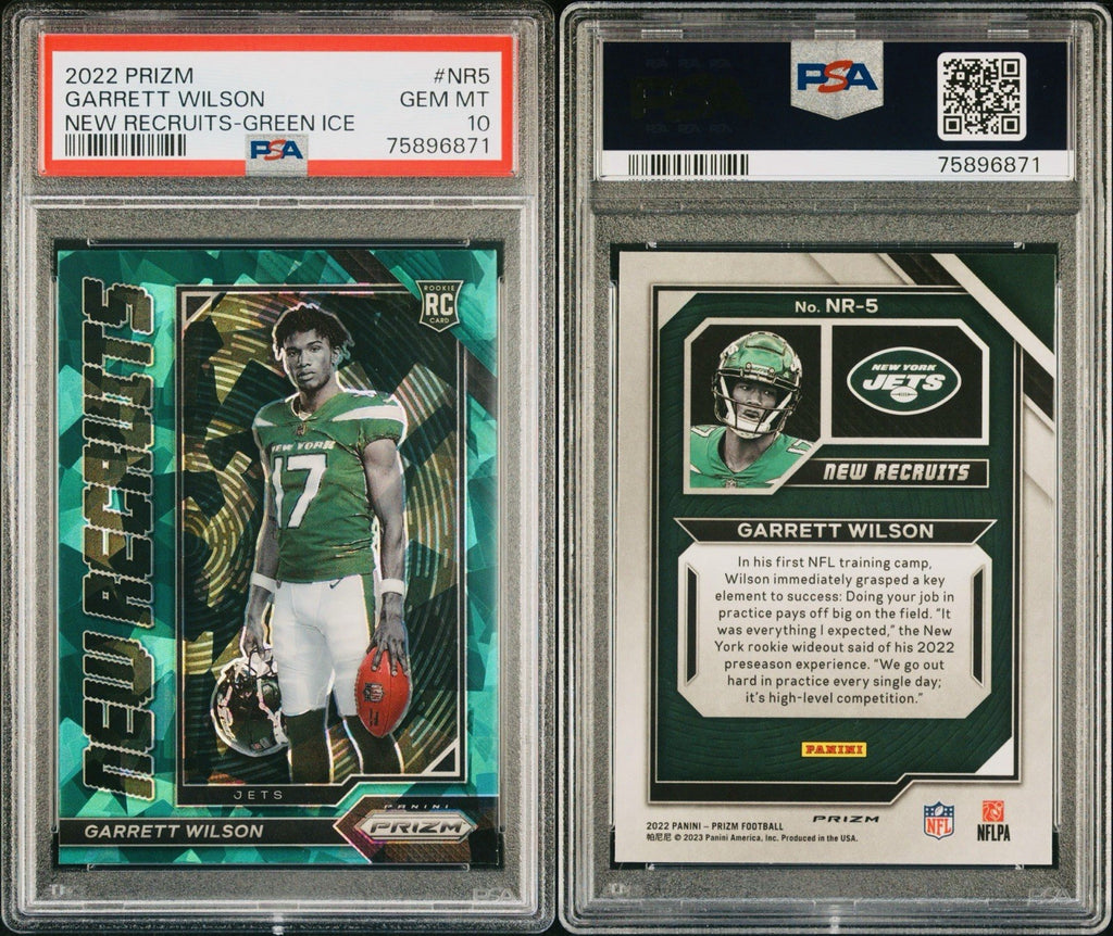 2022 PRIZM GARRETT WILSON #NR5 RC NEW RECRUITS GREEN ICE COLOR MATCH PSA 10