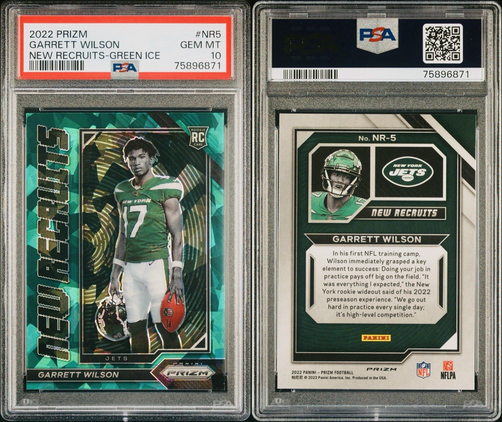 2022 PRIZM GARRETT WILSON #NR5 RC NEW RECRUITS GREEN ICE COLOR MATCH PSA 10