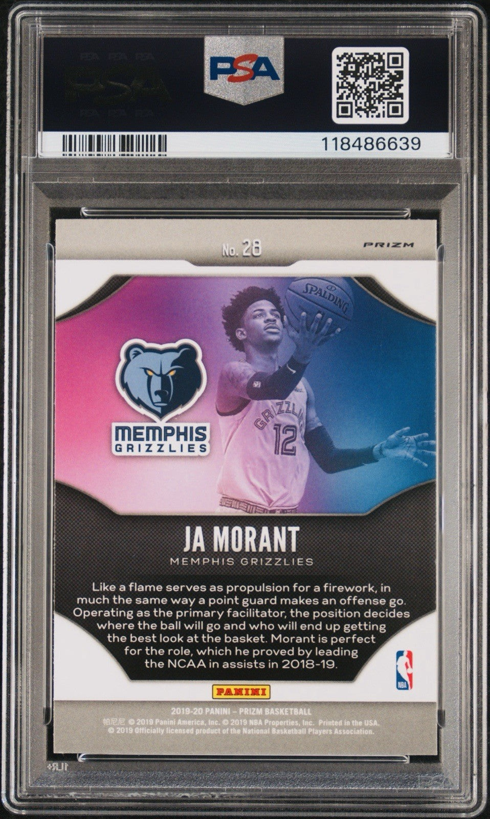 2019 PANINI PRIZM JA MORANT #28 FIREWORKS HYPER PRIZM RC PSA 10