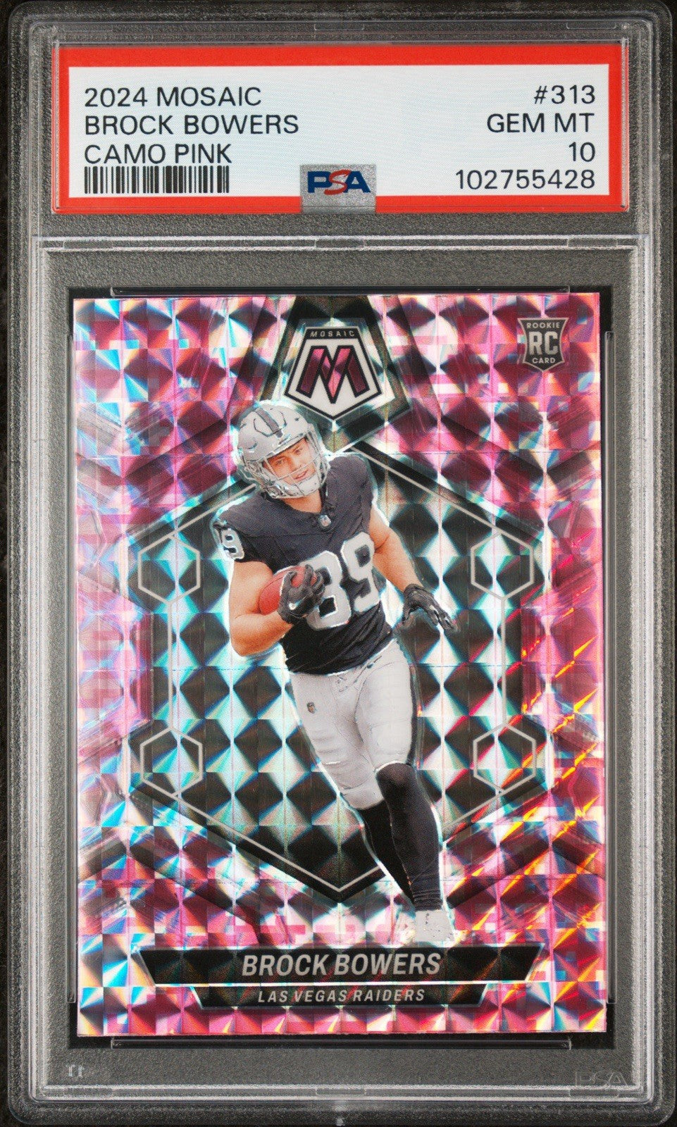 2024 PANINI MOSAIC BROCK BOWERS #313 CAMO PINK ROOKIE PSA 10