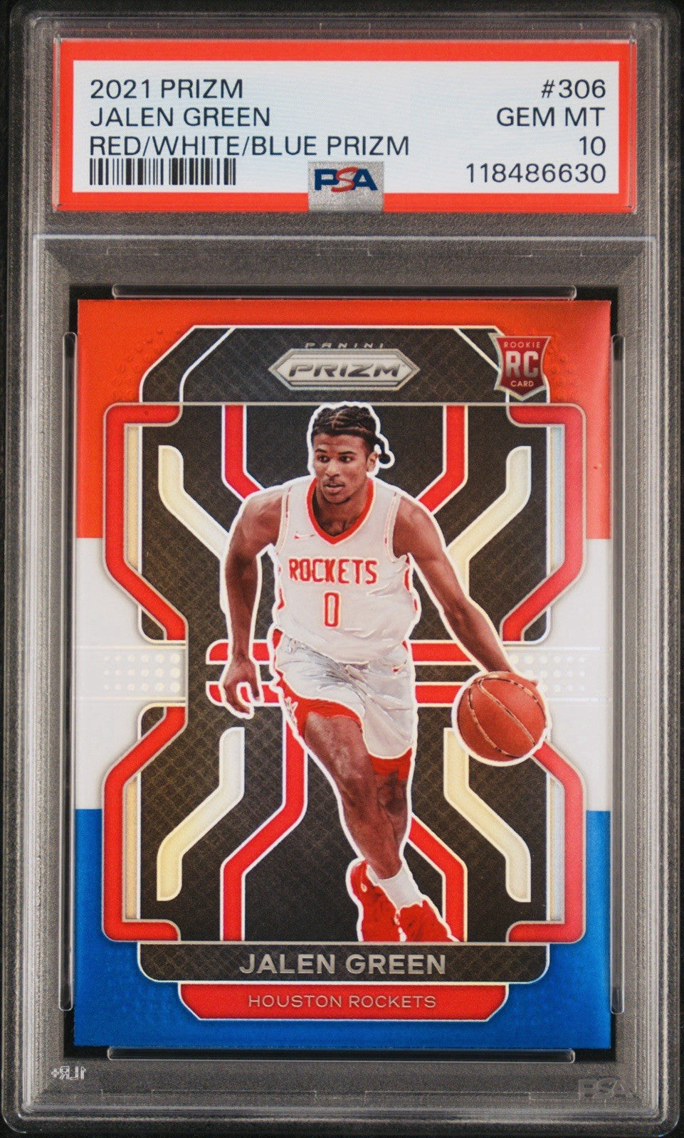2021 PRIZM JALEN GREEN #306 RC RED WHITE BLUE PRIZM PSA 10