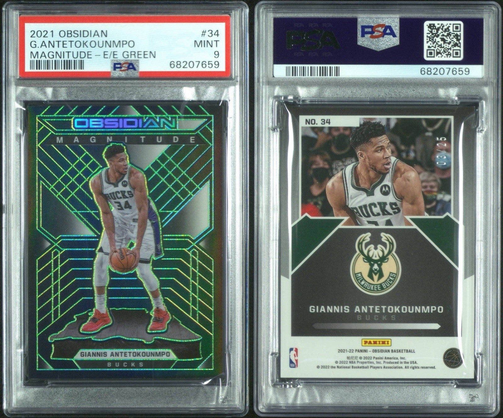 2021 OBSIDIAN GIANNIS ANTETOKOUNMPO #34 MAGNITUDE ELECTRIC ETCH GREEN /25 PSA 9