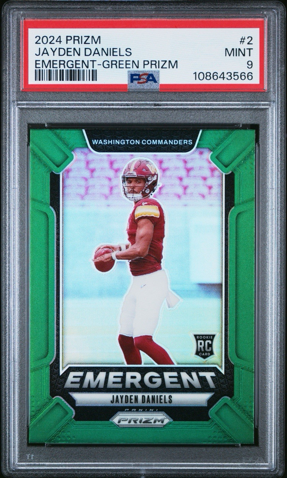 2024 PANINI PRIZM JAYDEN DANIELS EMERGENT GREEN PRIZM #2 PSA 9