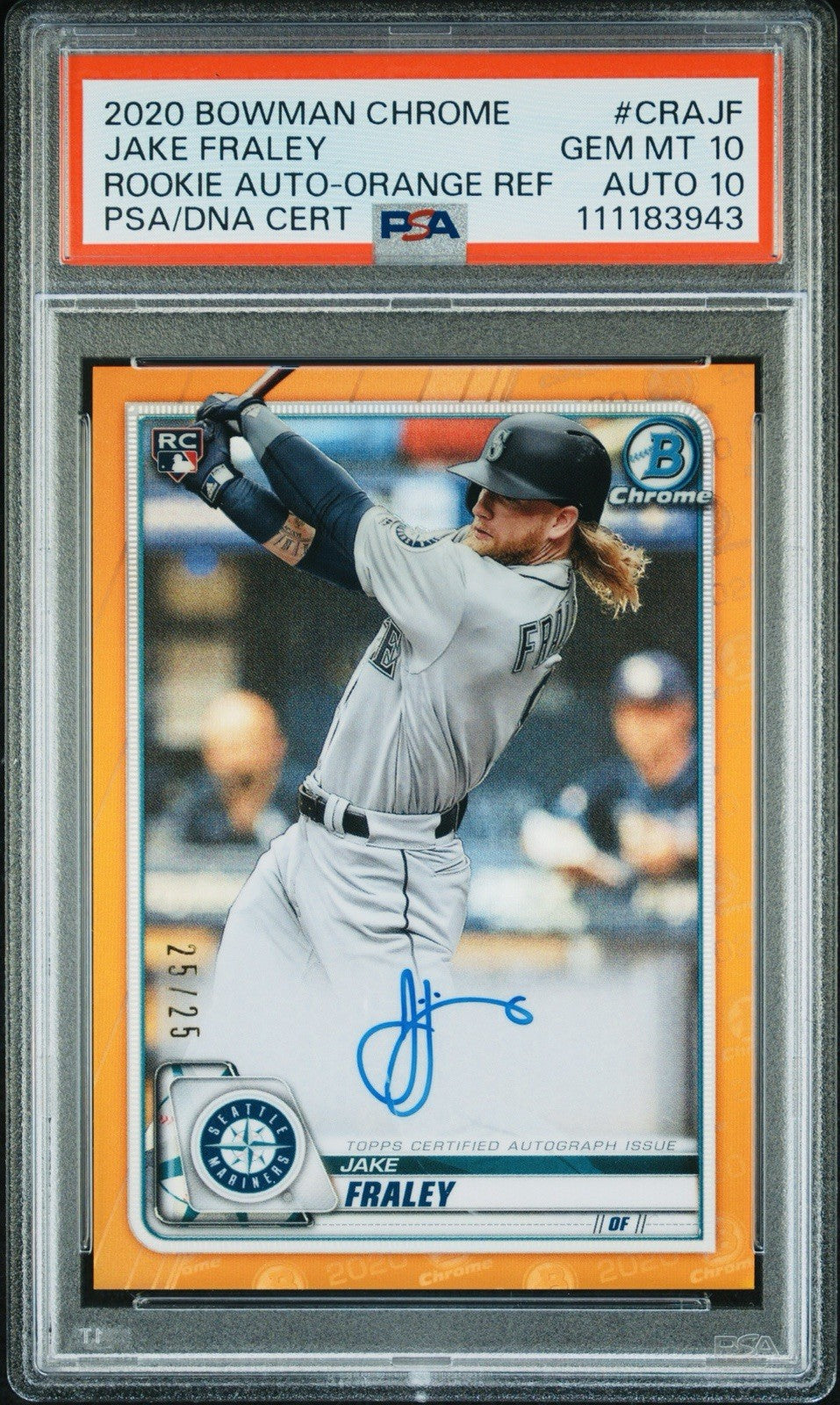 2020 BOWMAN CHROME JAKE FRALEY ORANGE REFRACTOR ROOKIE /25 PSA 10 AUTO 10 POP 2