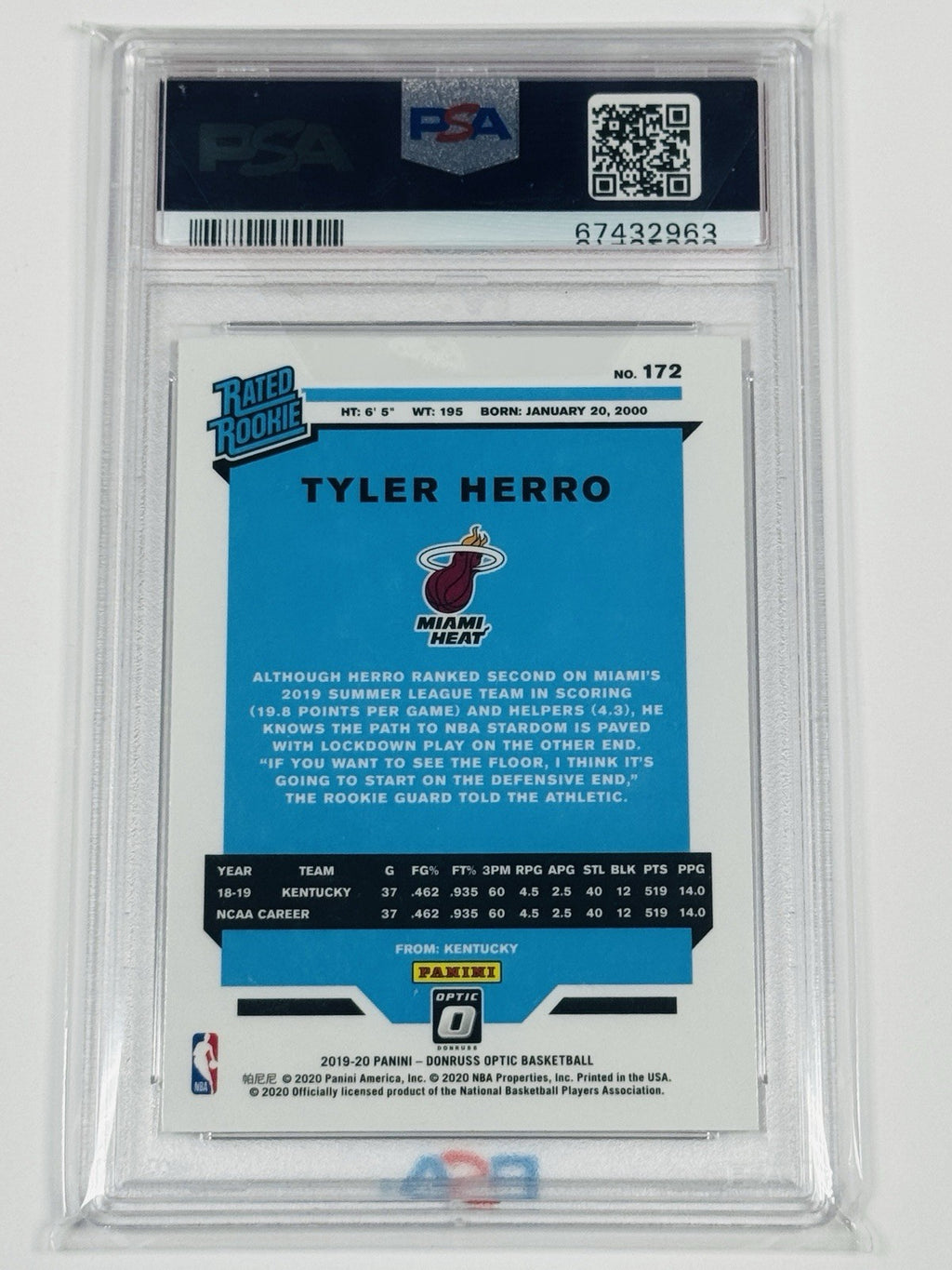 2019 PANINI DONRUSS OPTIC TYLER HERRO #172 PSA 9