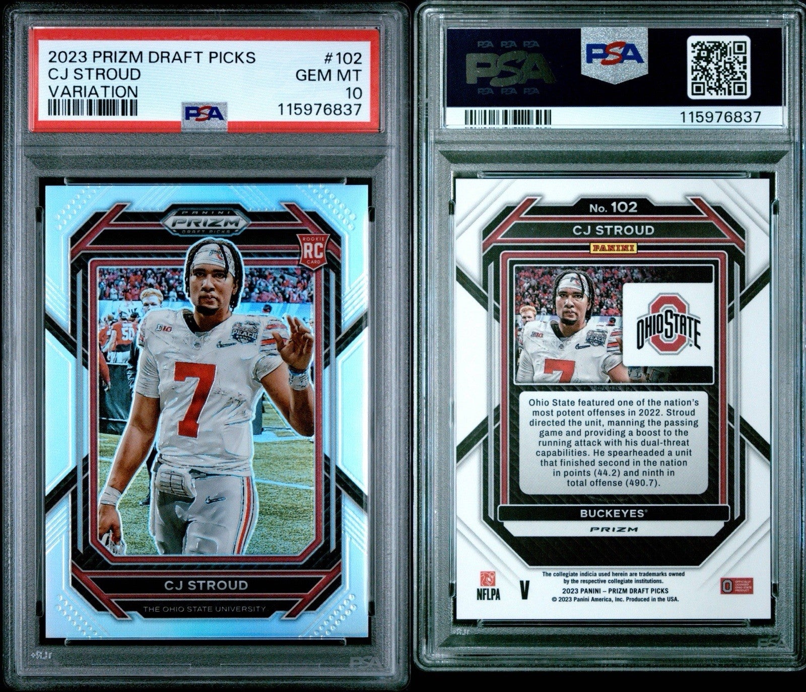 2023 PRIZM DRAFT PICKS CJ STROUD #102 RC VARIATIONS PSA 10