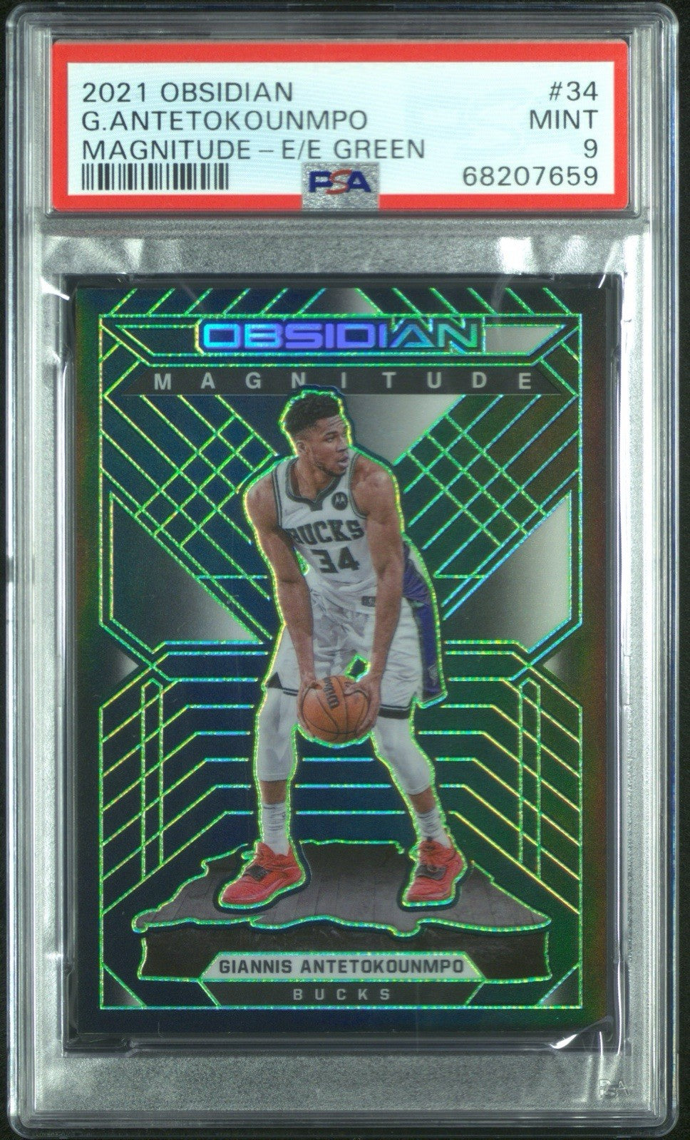 2021 OBSIDIAN GIANNIS ANTETOKOUNMPO #34 MAGNITUDE ELECTRIC ETCH GREEN /25 PSA 9