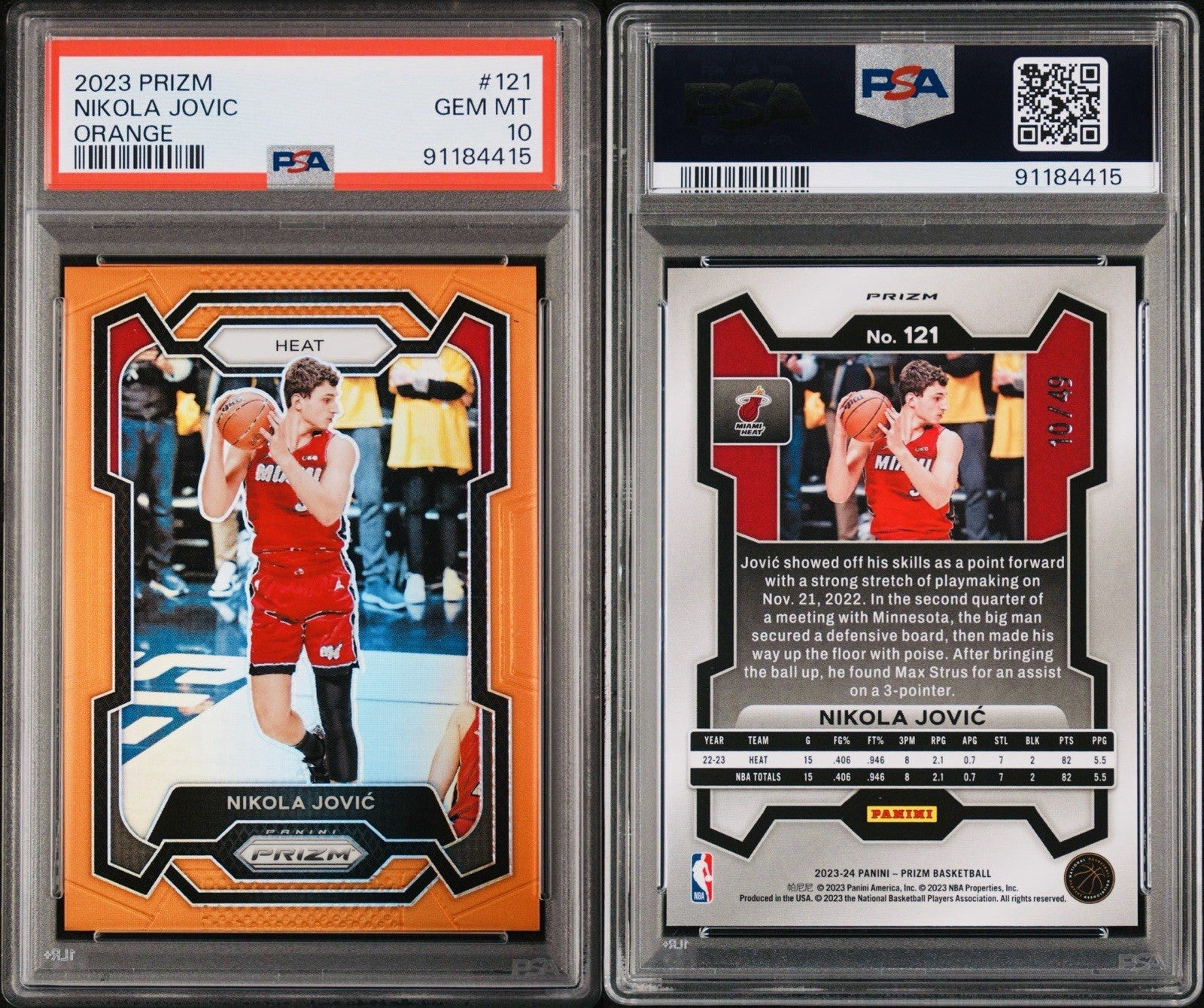 2023 PRIZM NIKOLA JOVIC #121 ORANGE /49 PSA 10