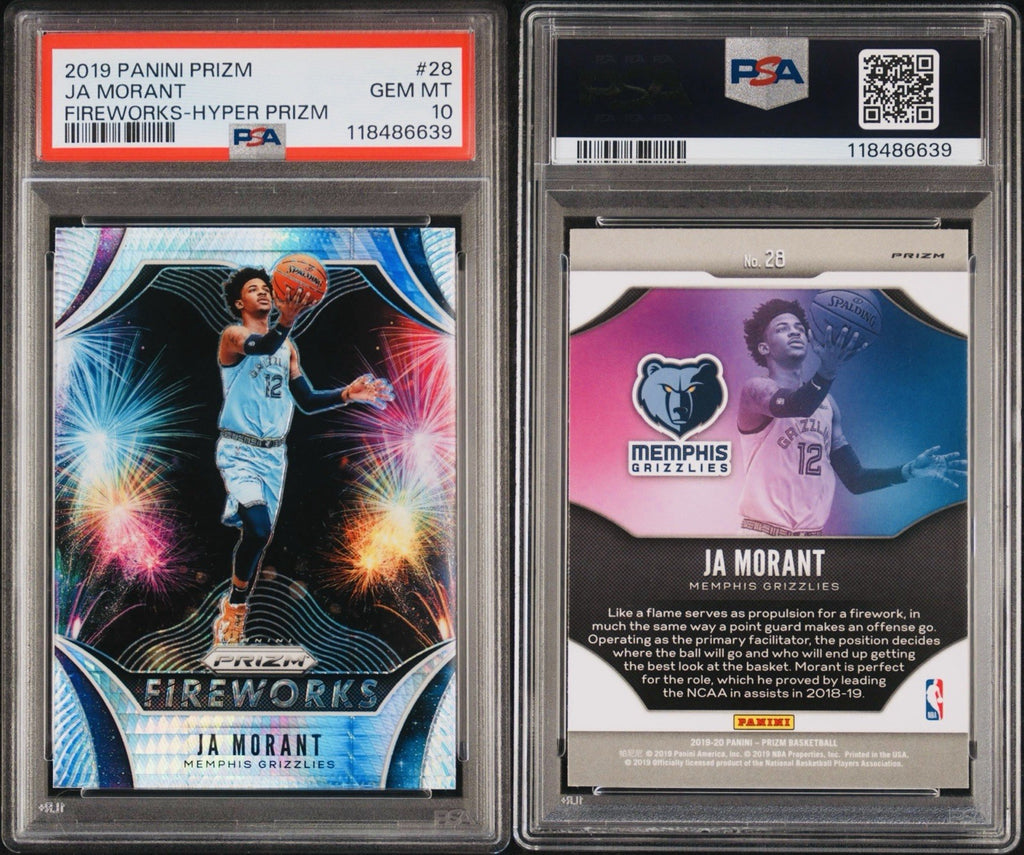 2019 PANINI PRIZM JA MORANT #28 FIREWORKS HYPER PRIZM RC PSA 10