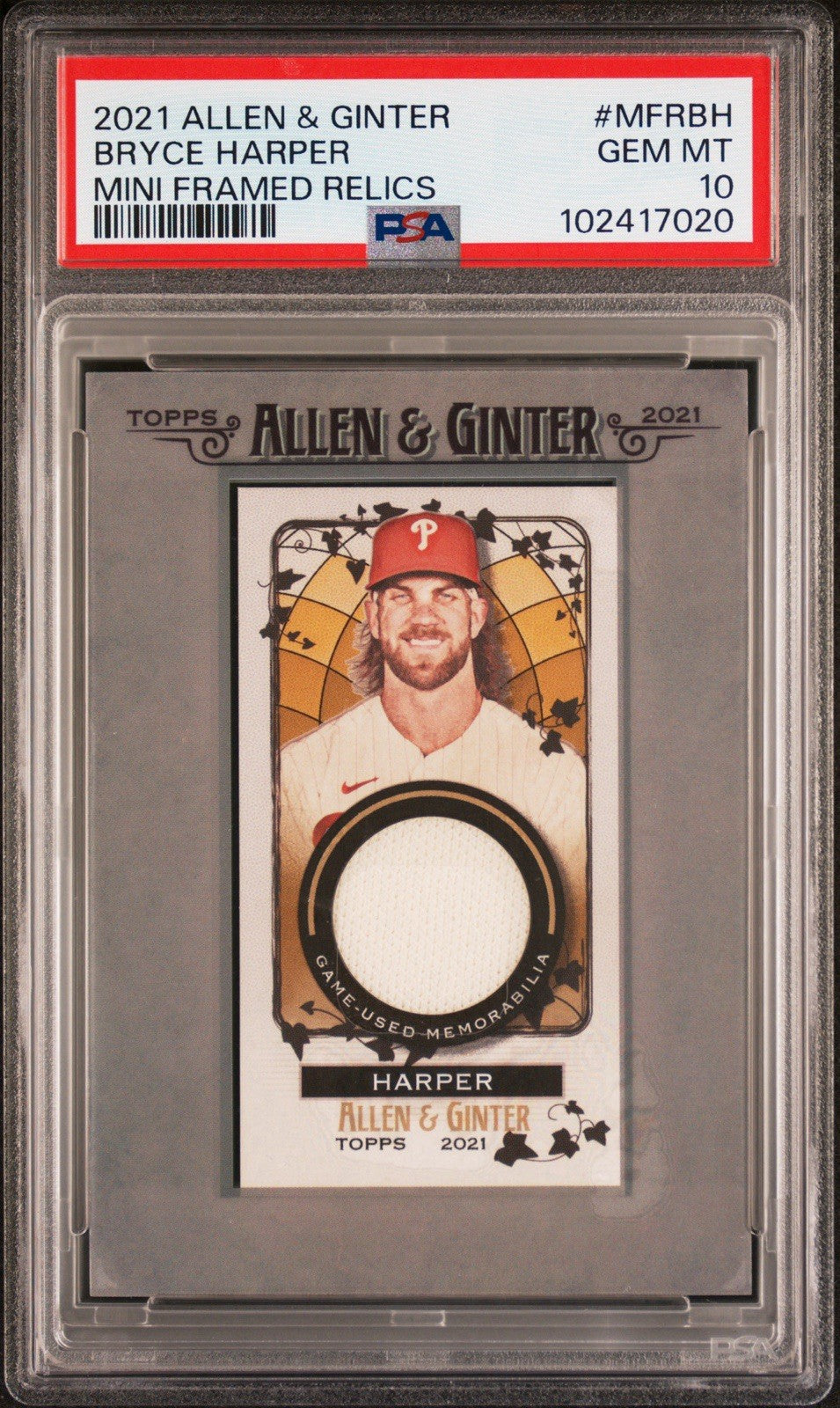 2021 ALLEN & GINTER BRYCE HARPER #MFRBH MINI FRAMED RELICS PSA 10 POP 2!