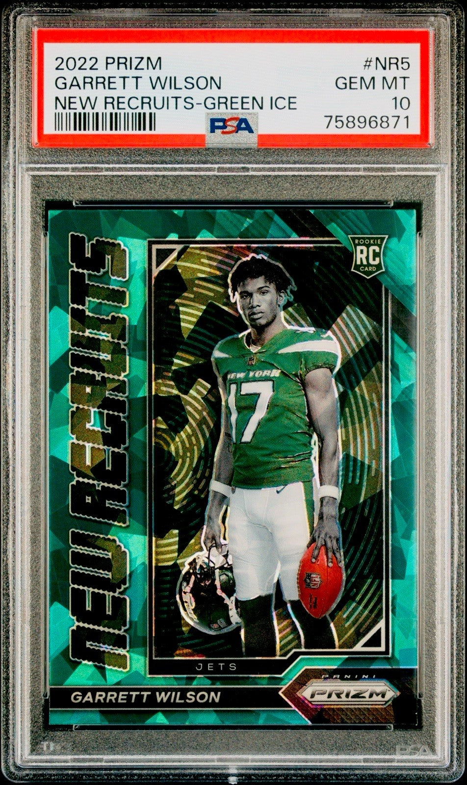 2022 PRIZM GARRETT WILSON #NR5 RC NEW RECRUITS GREEN ICE COLOR MATCH PSA 10
