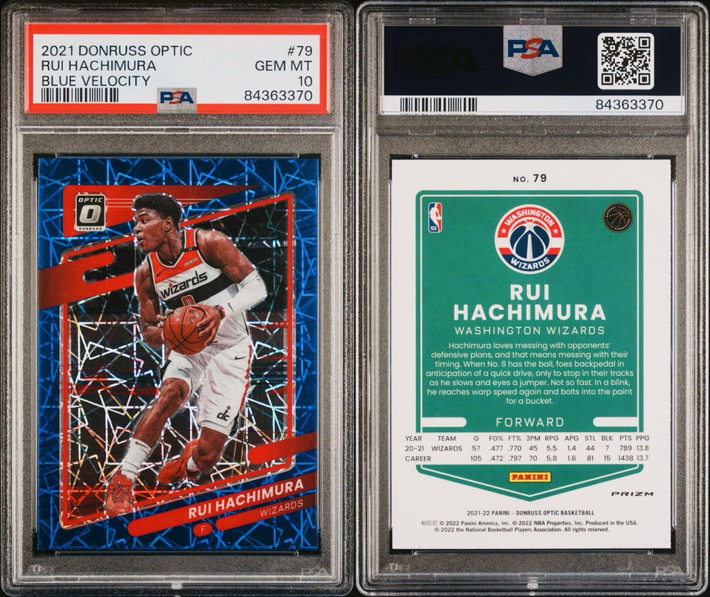 2021 DONRUSS OPTIC RUI HACHIMURA #79 BLUE VELOCITY PSA 10