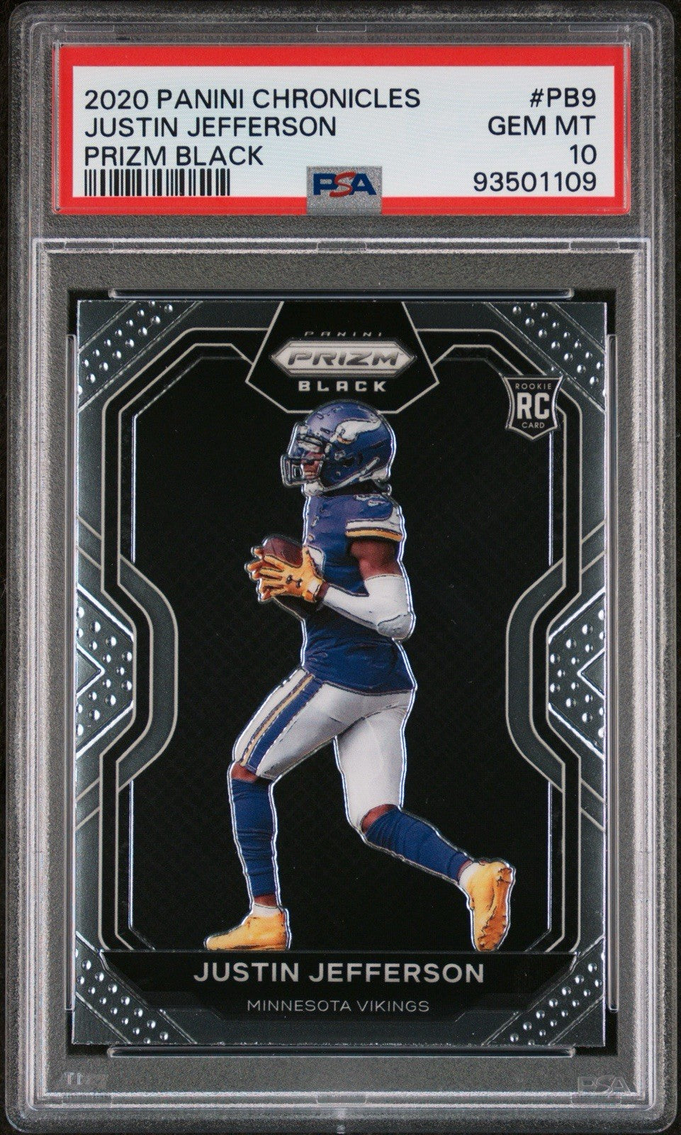 2020 PANINI CHRONICLES JUSTIN JEFFERSON PRIZM BLACK #PB9 ROOKIE PSA 10