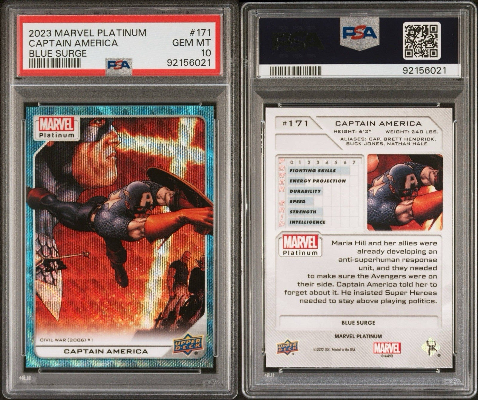 2023 MARVEL PLATINUM CAPTAIN AMERICA #171 BLUE SURGE PSA 10 POP 2