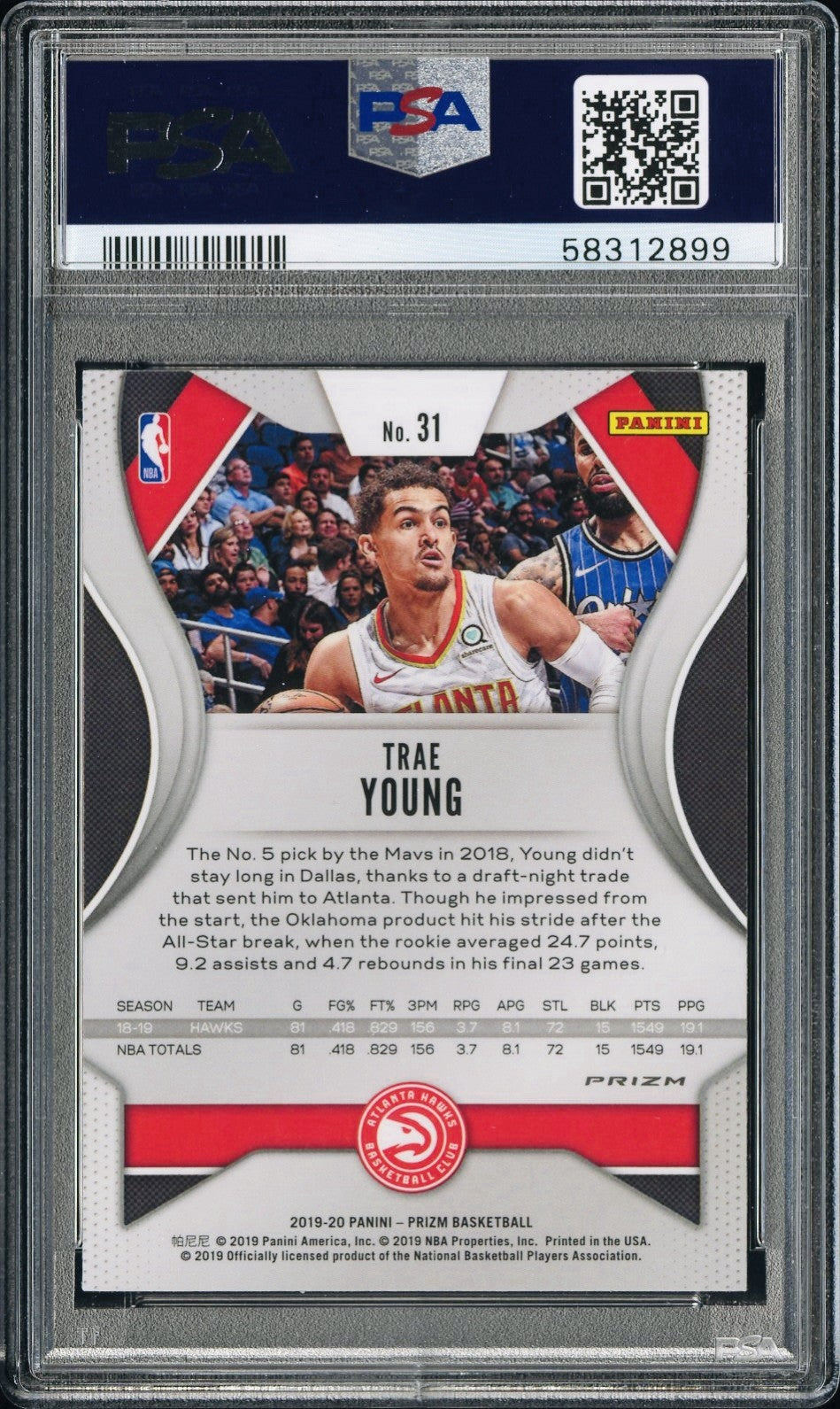 2019 PANINI PRIZM TRAE YOUNG #31 CHOICE PRIZM BLUE YELLOW GREEN PSA 9