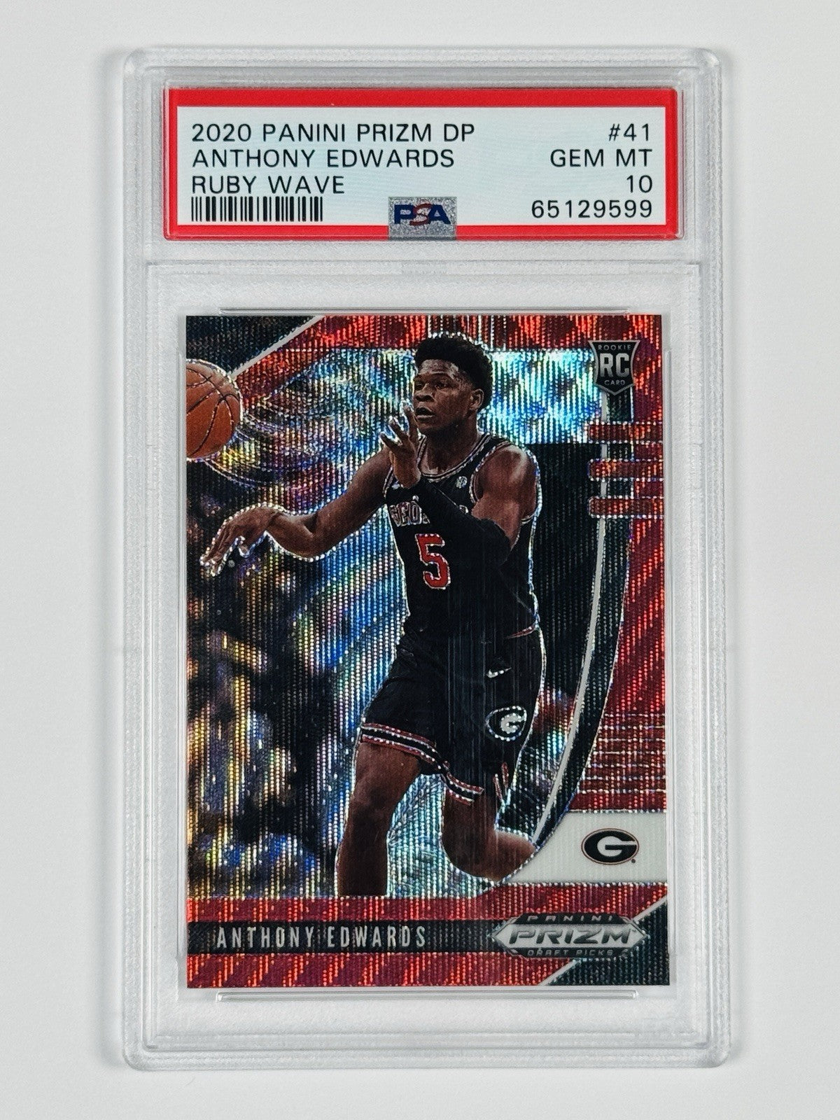 2020 PANINI PRIZM DRAFT PICKS ANTHONY EDWARDS #41 RUBY WAVE ROOKIE PSA 10