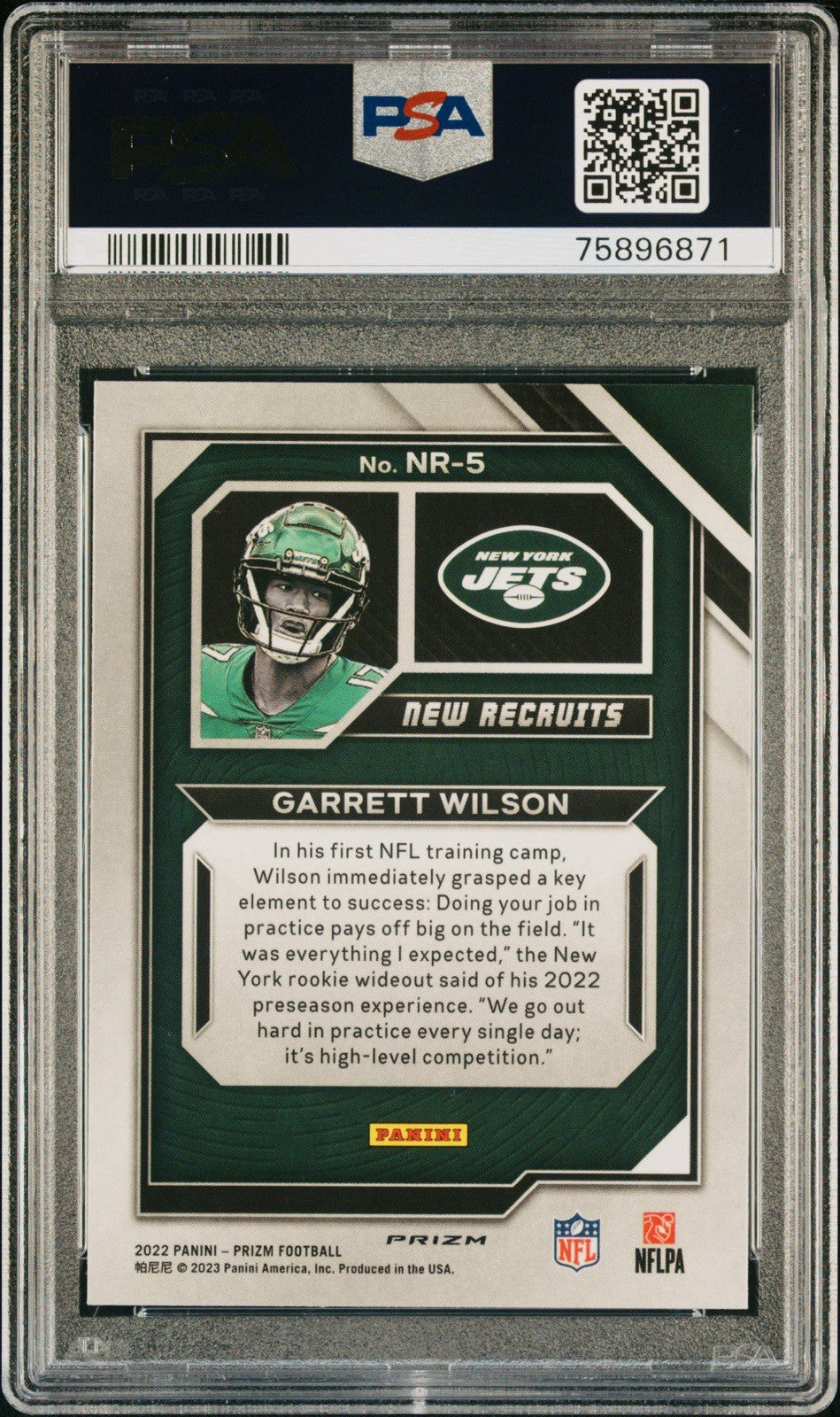 2022 PRIZM GARRETT WILSON #NR5 RC NEW RECRUITS GREEN ICE COLOR MATCH PSA 10