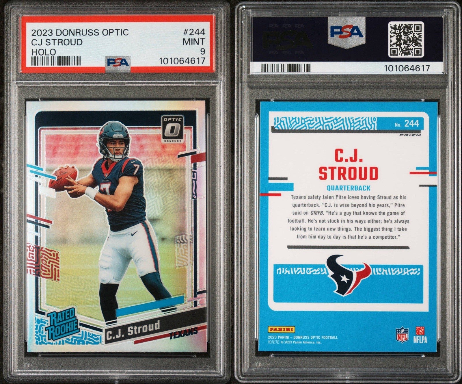2023 DONRUSS OPTIC CJ STROUD #244 HOLO RATED ROOKIE PSA 9
