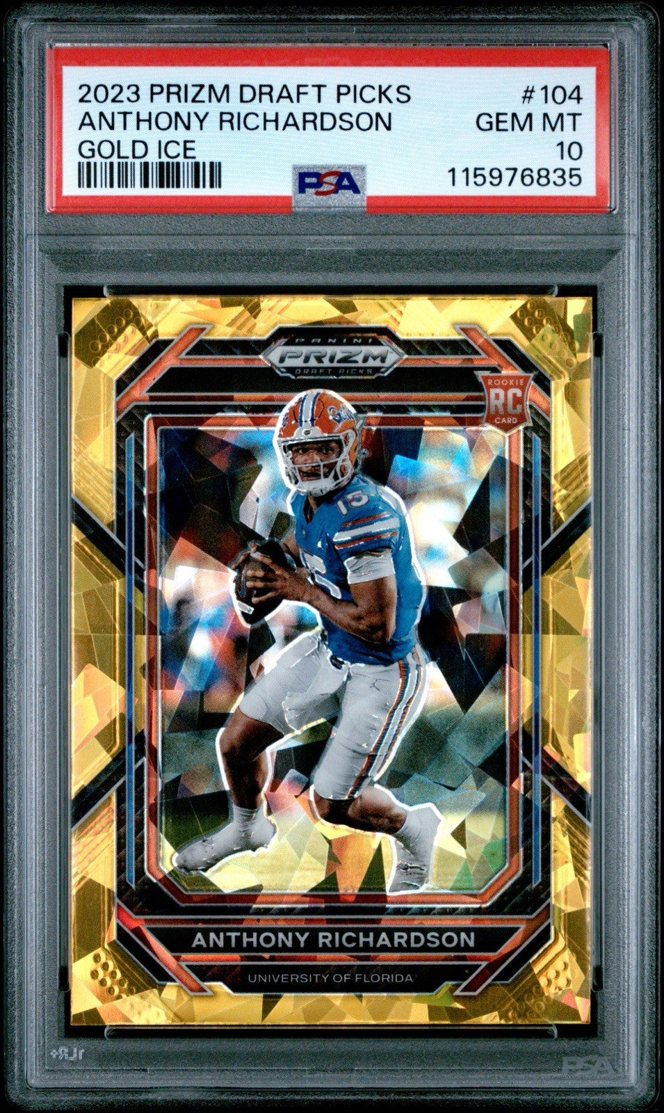 2023 PRIZM DRAFT PICKS ANTHONY RICHARDSON #104 RC GOLD ICE PSA 10