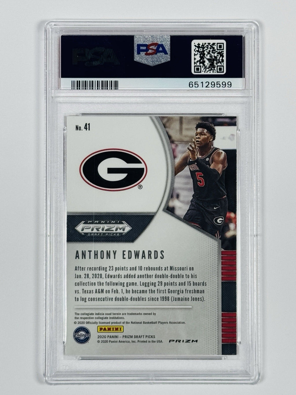 2020 PANINI PRIZM DRAFT PICKS ANTHONY EDWARDS #41 RUBY WAVE ROOKIE PSA 10