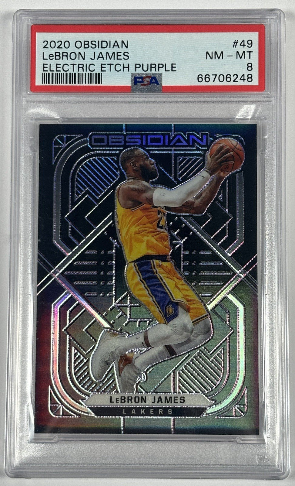 2020 OBSIDIAN LEBRON JAMES #49 ELECTRIC ETCH PURPLE /99 PSA 8