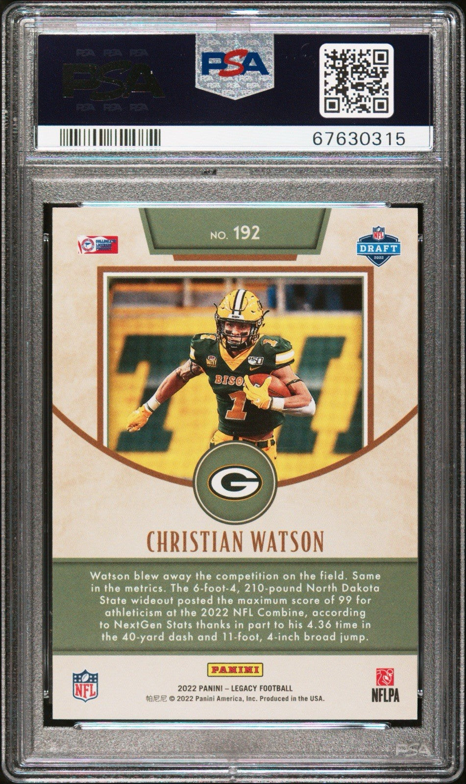 2022 LEGACY CHRISTIAN WATSON #192 RED ROOKIE /299 PSA 9