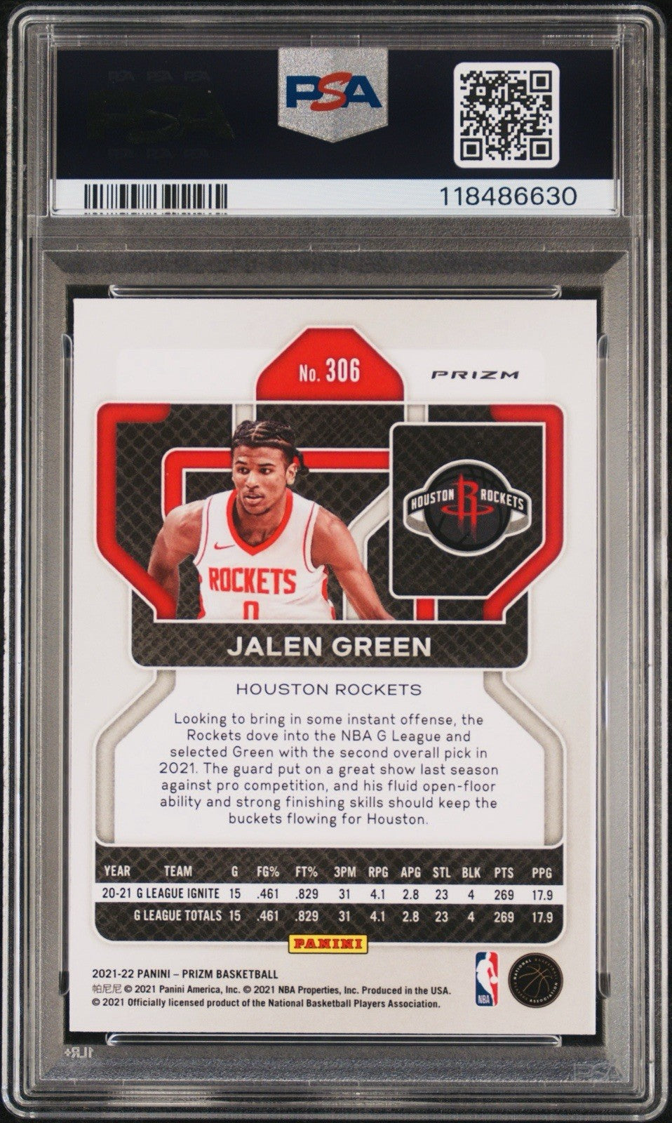 2021 PRIZM JALEN GREEN #306 RC RED WHITE BLUE PRIZM PSA 10