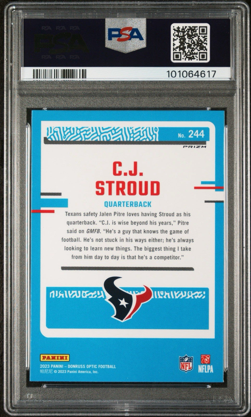 2023 DONRUSS OPTIC CJ STROUD #244 HOLO RATED ROOKIE PSA 9