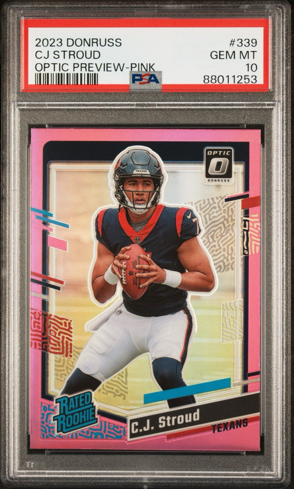 2023 PANINI DONRUSS OPTIC CJ STROUD #339 OPTIC PREVIEW PINK RATED ROOKIE PSA 10