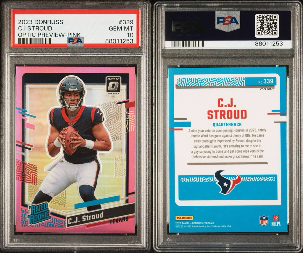 2023 PANINI DONRUSS OPTIC CJ STROUD #339 OPTIC PREVIEW PINK RATED ROOKIE PSA 10