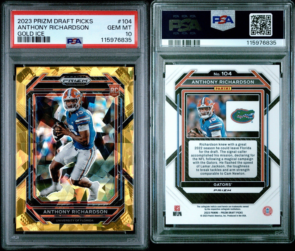 2023 PRIZM DRAFT PICKS ANTHONY RICHARDSON #104 RC GOLD ICE PSA 10