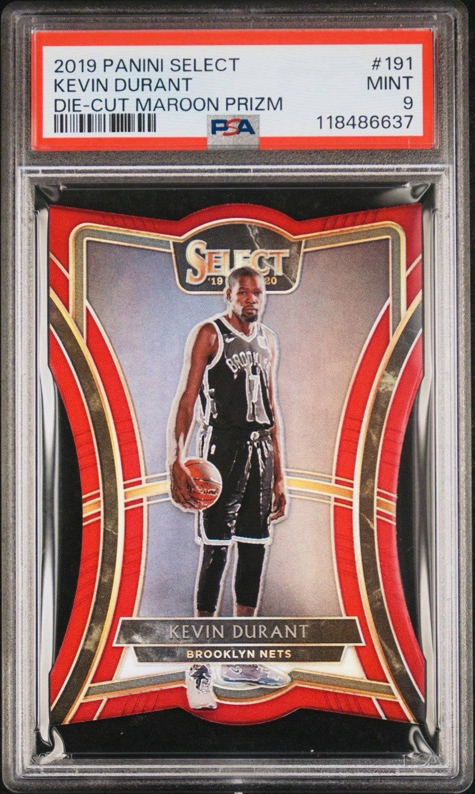 2019 PANINI SELECT KEVIN DURANT #191 DIE-CUT MAROON PRIZM /175 PSA 9