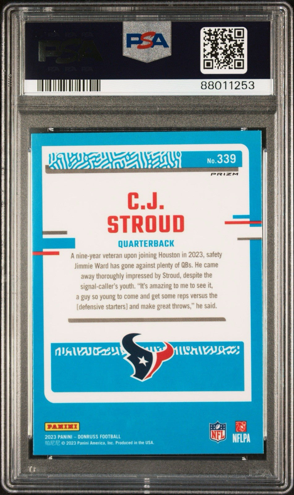 2023 PANINI DONRUSS OPTIC CJ STROUD #339 OPTIC PREVIEW PINK RATED ROOKIE PSA 10