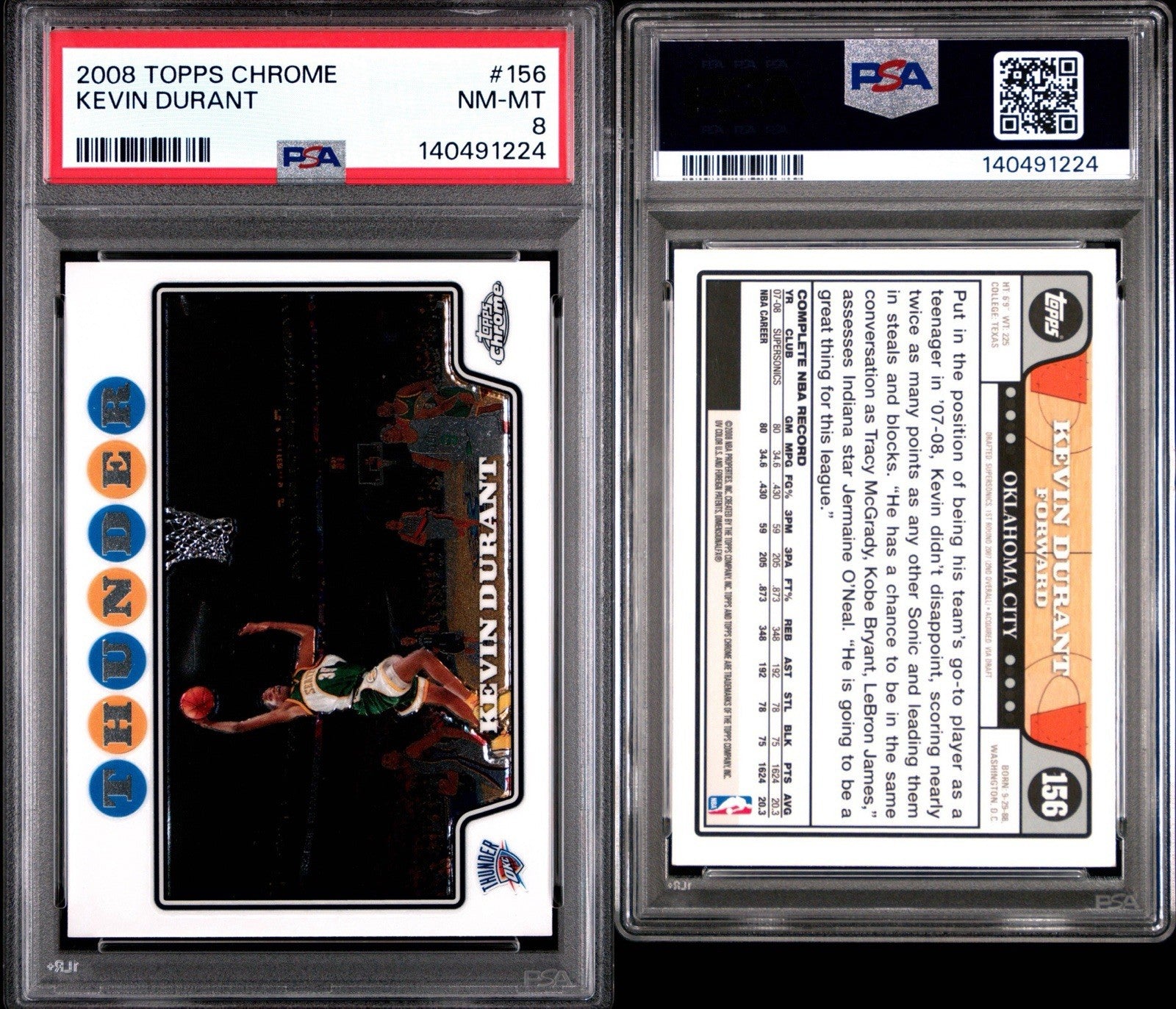 2008 TOPPS CHROME KEVIN DURANT #156 PSA 8