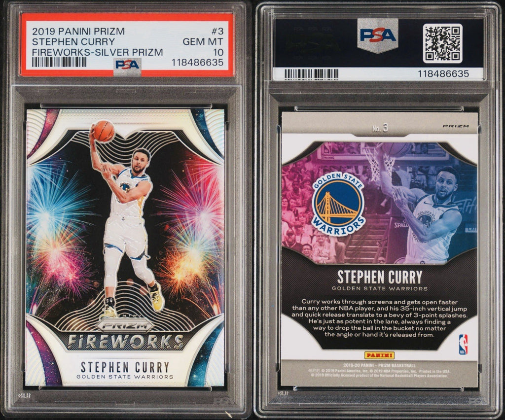 2019 PANINI PRIZM STEPHEN CURRY #3 FIREWORKS SILVER PRIZM PSA 10